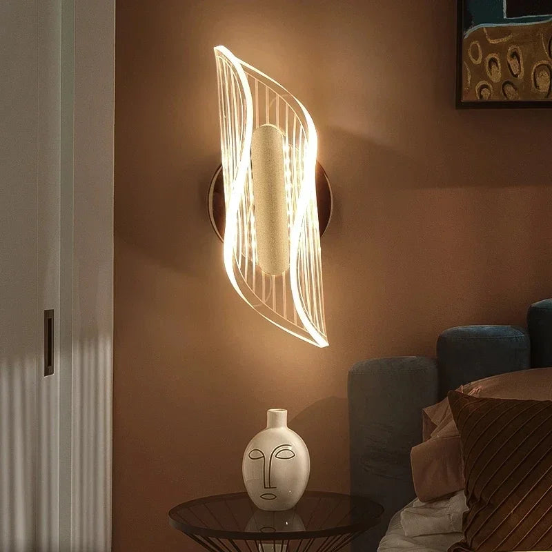 Moderne luxe créatif acrylique applique murale LED lumière or noir applique pour allée applique chambre chevet couloir décor à la maison - vue 4 sur 11