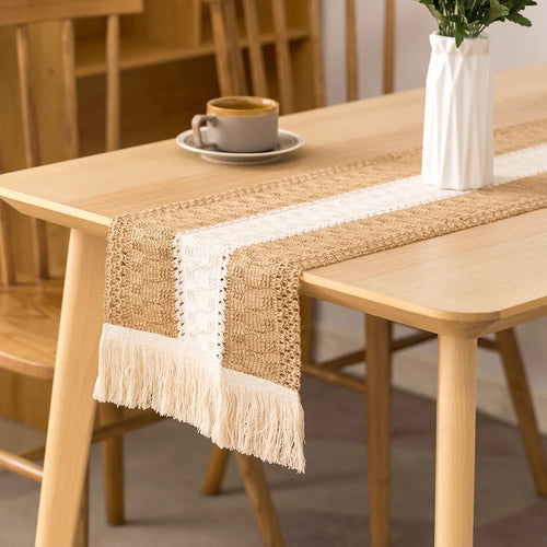 Chemin de table coton lin brodé style champêtre - vue 3 sur 7