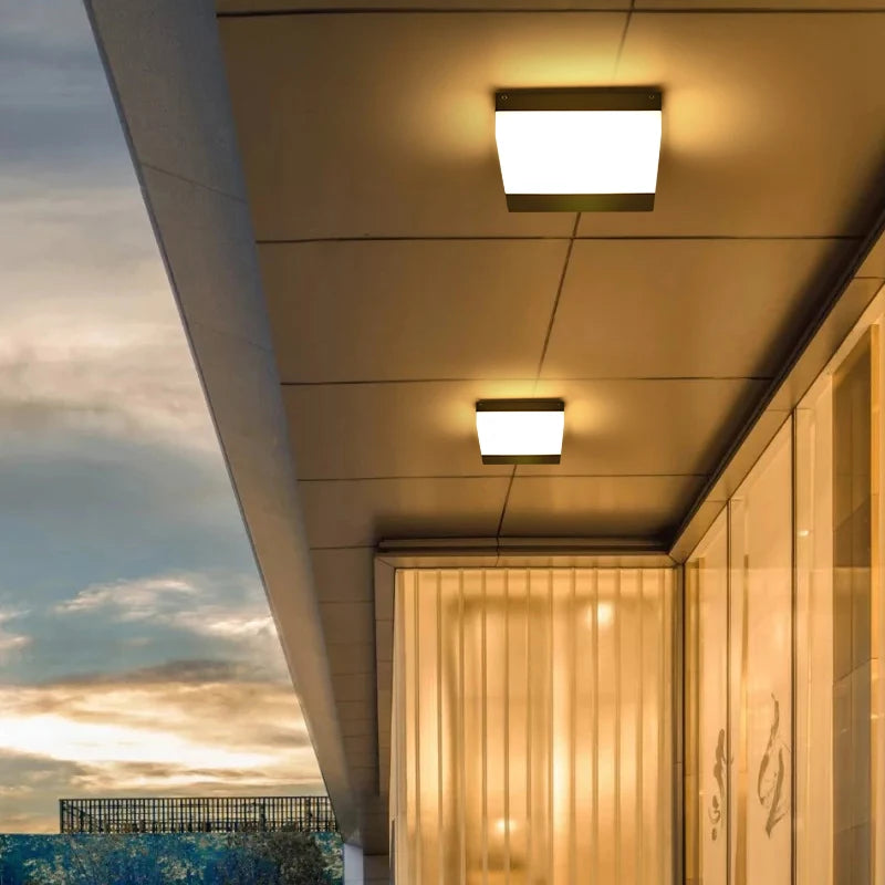 plafonnier led étanche pour balcon jardin cour carré rond - vue 4 sur 12