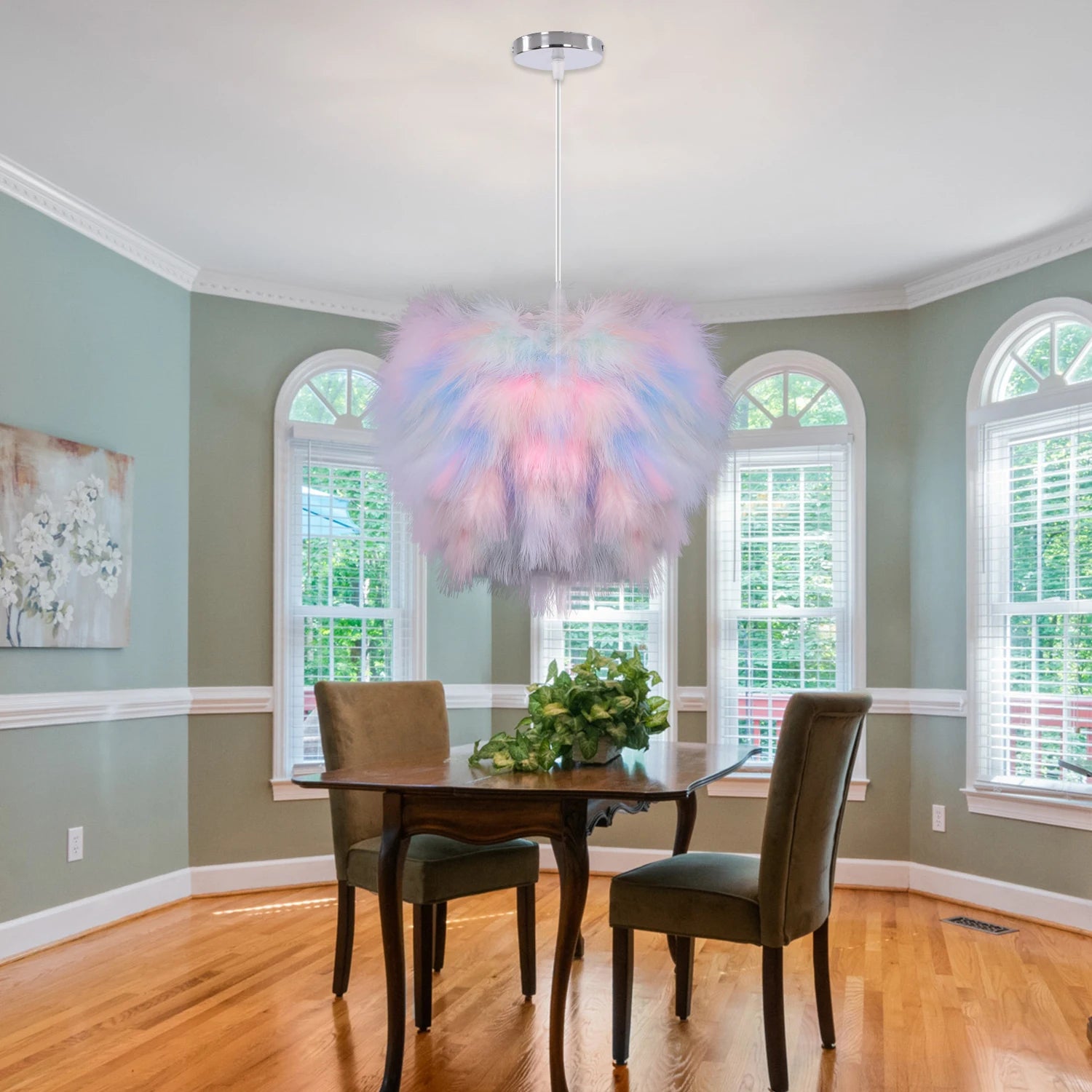lustre moderne moelleux en plumes nordiques avec led - vue 3 sur 11