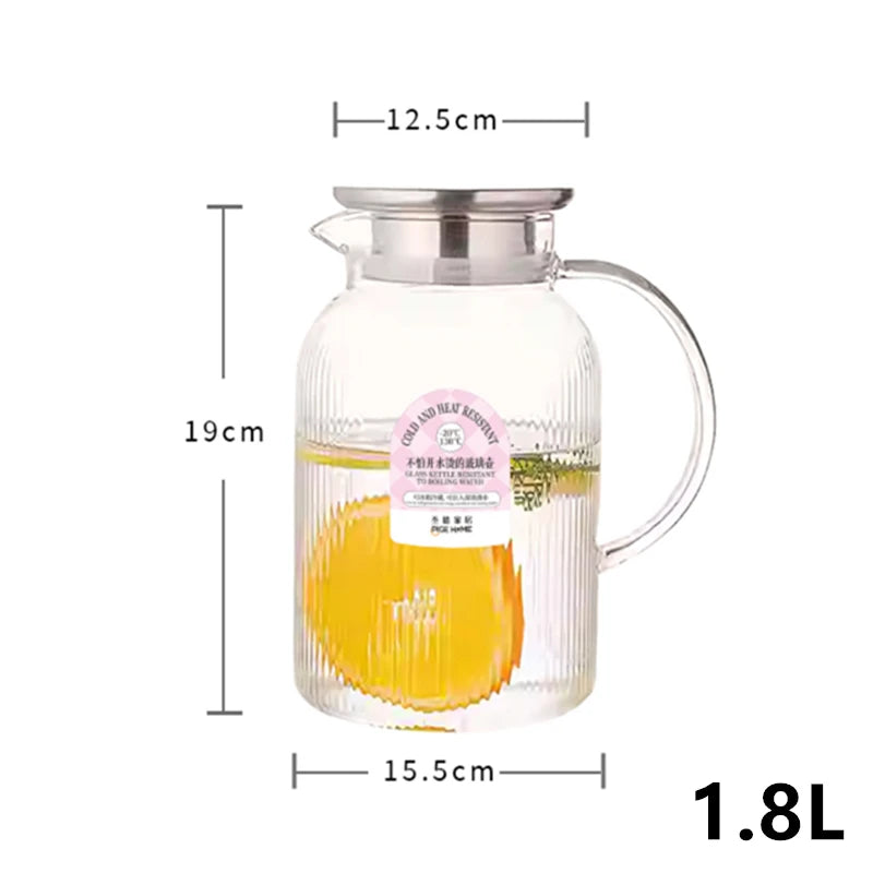 Carafe verre borosilicate 18l rayures verticales couvercle refrigerateur