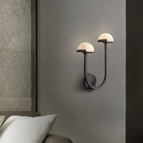 applique murale vintage double demi boule led marbre