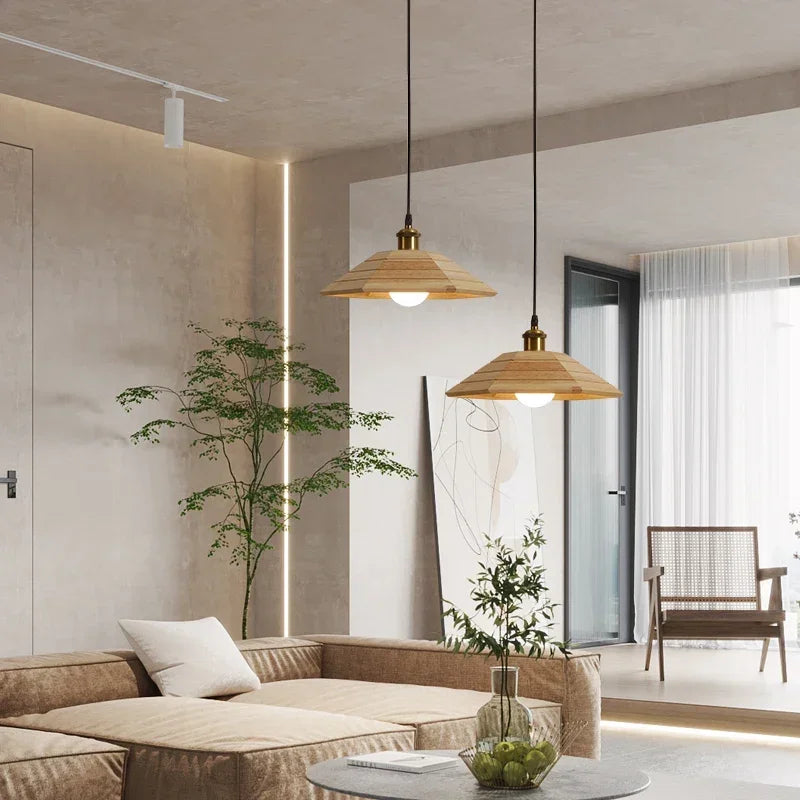 lustre moderne en bois massif éclairage pour restaurant et bar - vue 7 sur 8