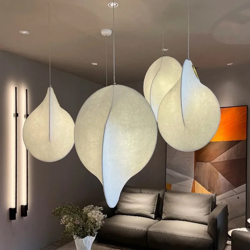 lustre led en soie nordique wabi sabi suspendu pour décoration maison - vue 6 sur 12
