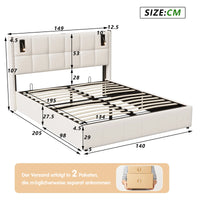 Single and Double Bed with Slatted Frame, Hydraulic Upholstered Storage Bed, Headboard with 2 Reading Light and USB Port, Velvet