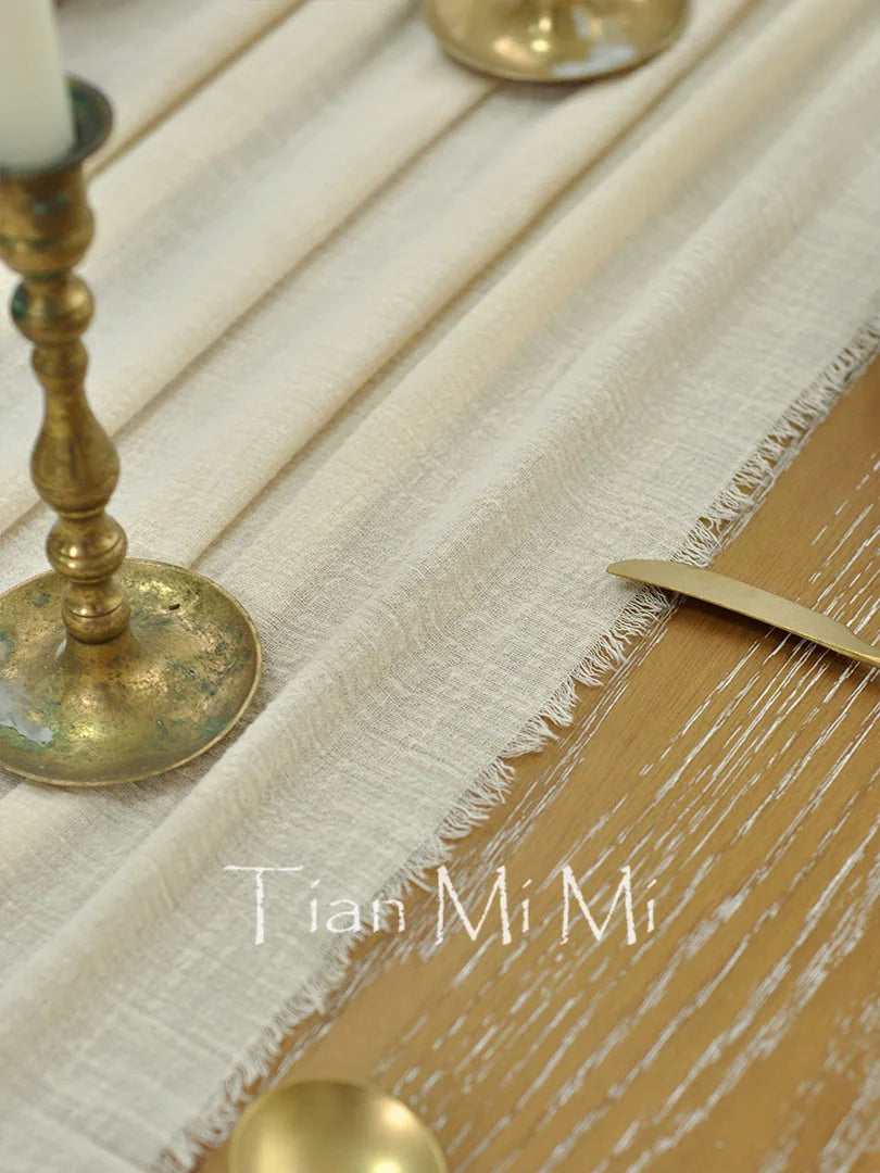 Chemin de table gaze coton rétro beige mariage - vue 6 sur 7