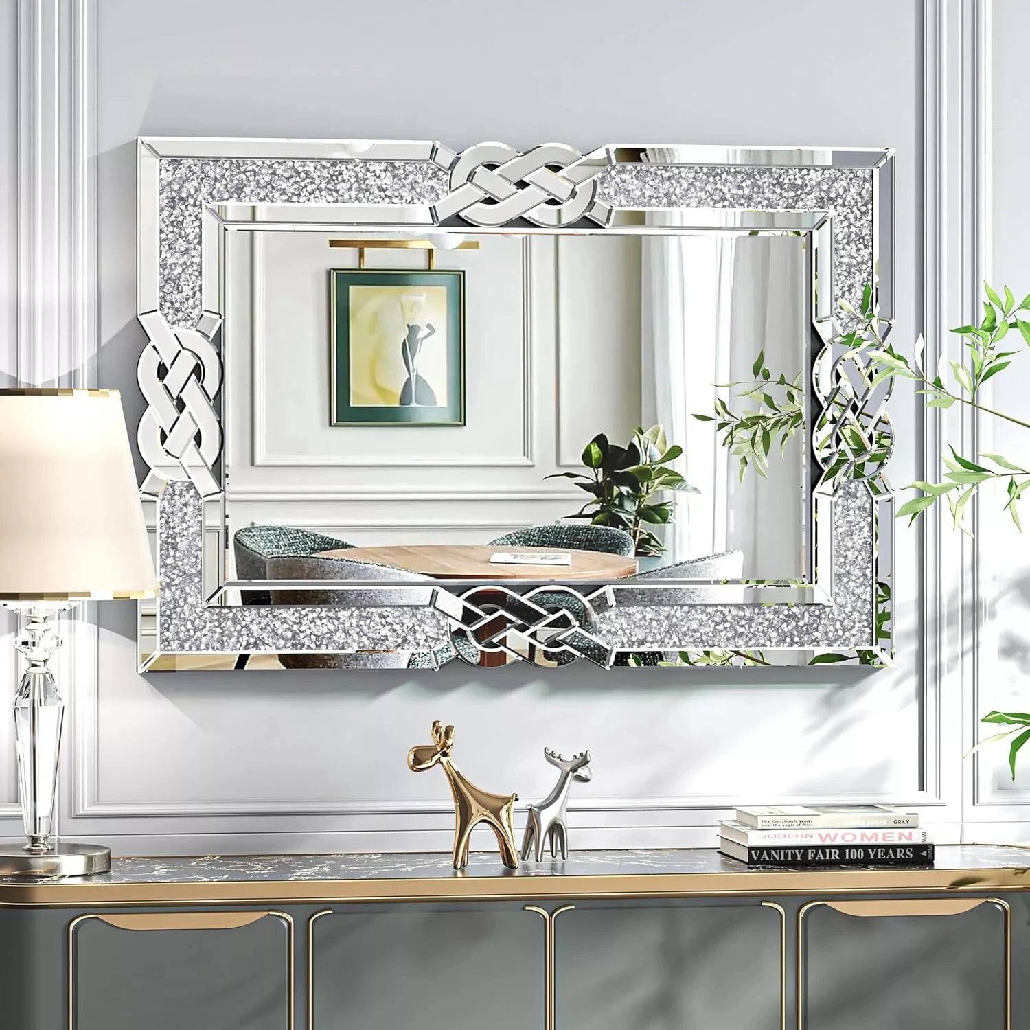miroir mural en verre avec cadre décoratif en cristal bling - vue 9 sur 9