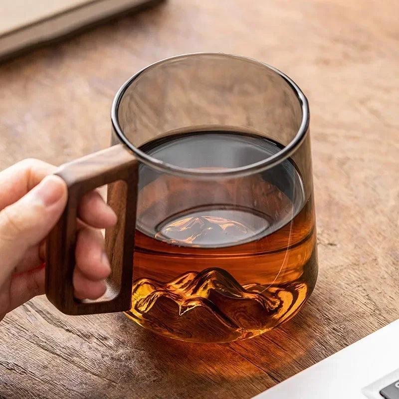 Tasse à thé verre borosilicate poignée bois maison - vue 4 sur 7