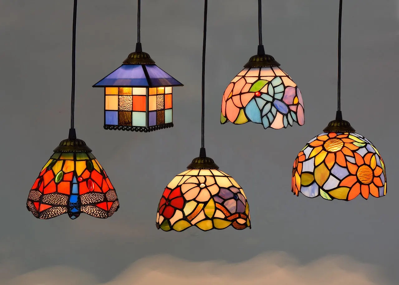 lustre en verre style tiffany rétro pour intérieur méditerranéen - vue 2 sur 30