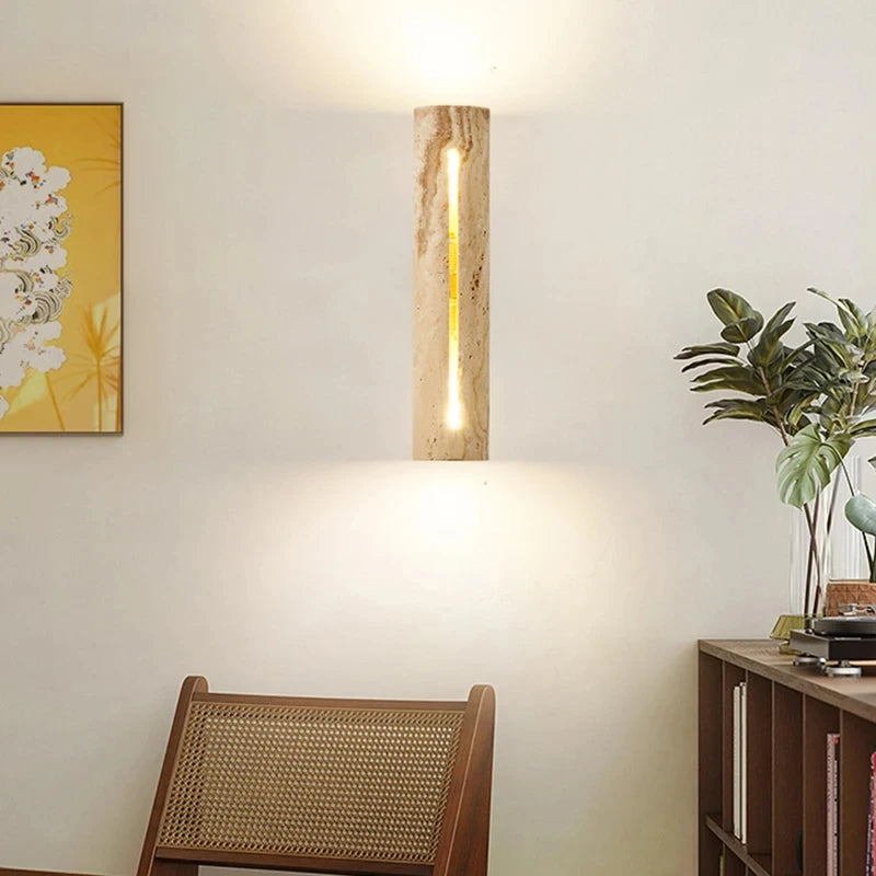 applique murale art déco en pierre naturelle et bois pour ambiance chaleureuse - vue 2 sur 8