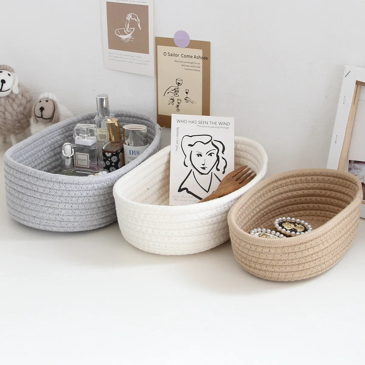 paniers en corde de coton pour rangement et organisation des objets - vue 3 sur 13
