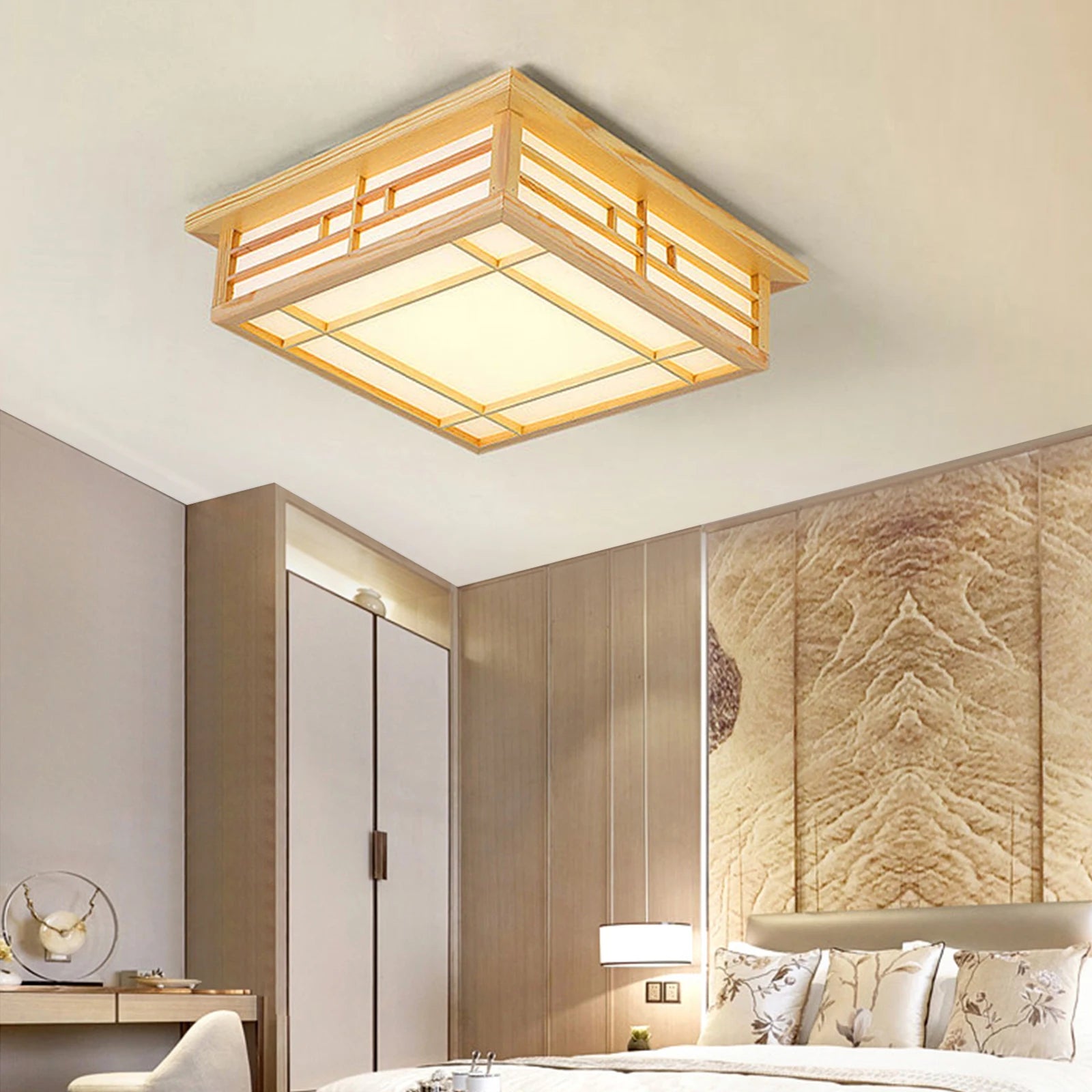 Plafonnier Lampe LED Bois Massif Japonais Tatami Lumière Salon Lumière Chambre Balcon - vue 4 sur 6