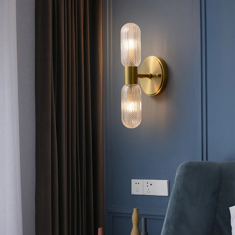 Simple All Copper Straight Glass Wall Lamp, Bathroom Mirror in Front of Light Luxury Living Room Balcony Bedroom LED Lighting - vue 5 sur 10