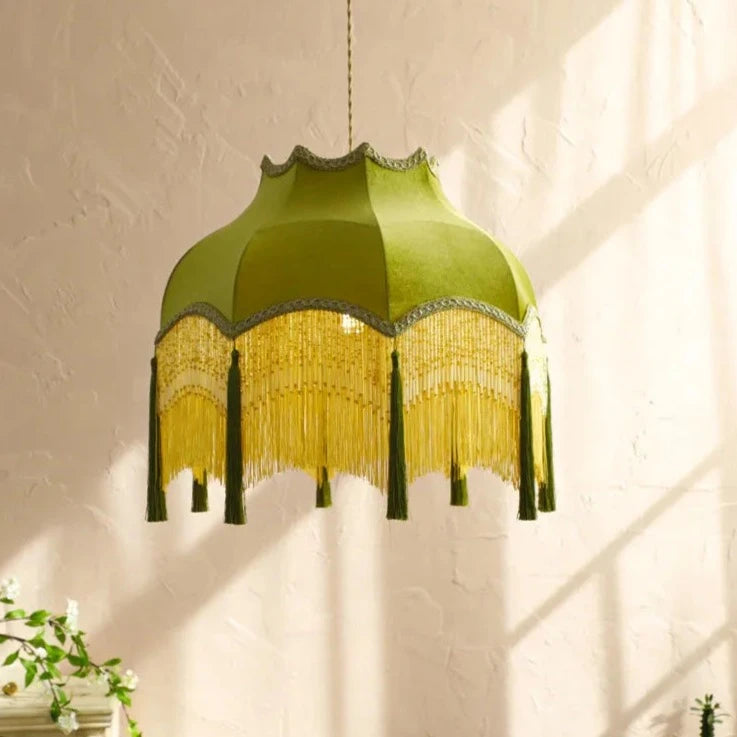 lustre led français vintage velours or glands - vue 3 sur 6