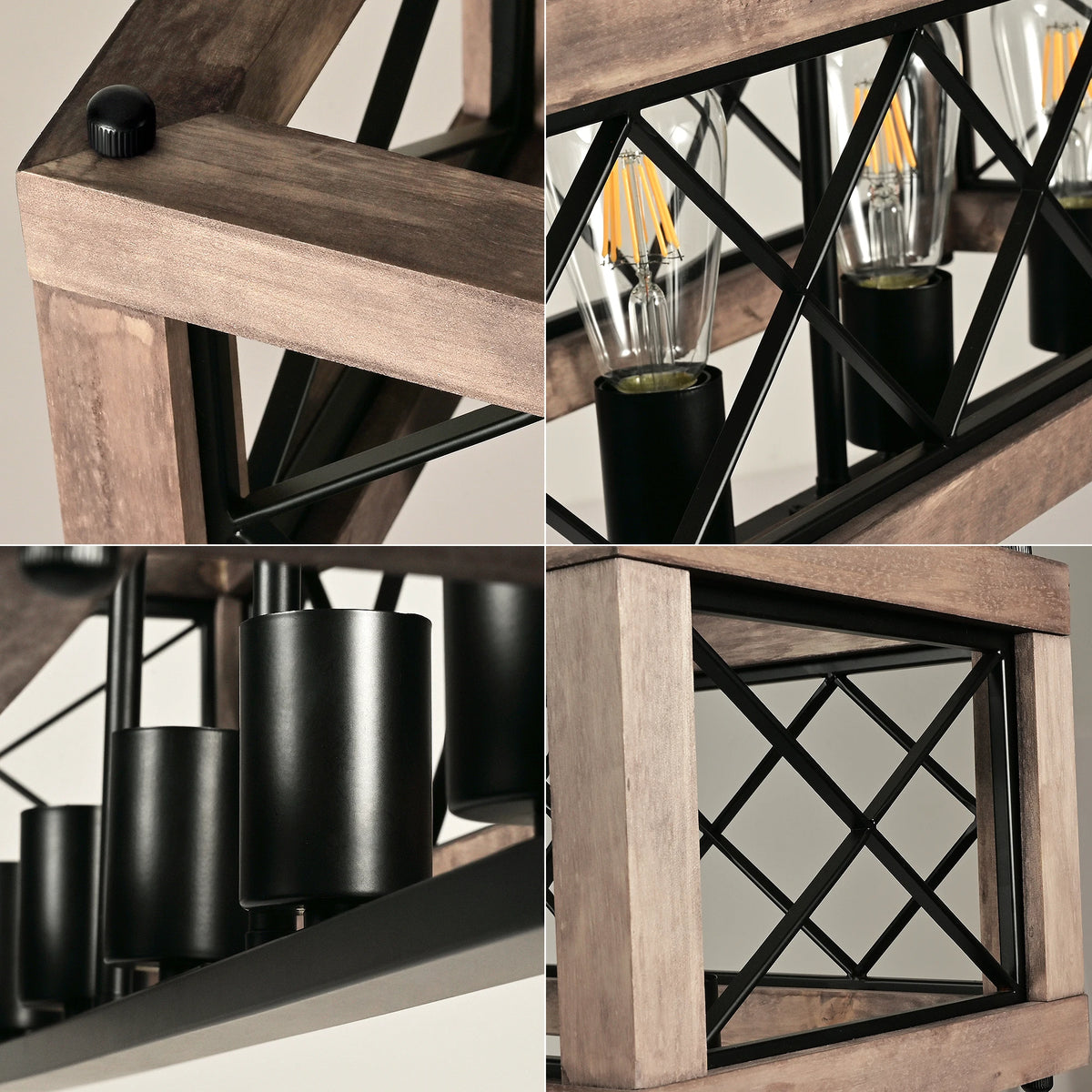 Rustikaler Kronleuchter aus Metall und Holz - vue 7 sur 7