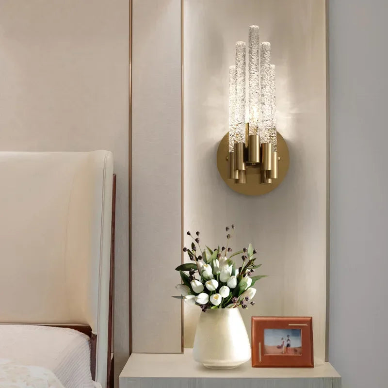 applique murale led moderne en cuivre et cristal ondulé pour décoration - vue 7 sur 8