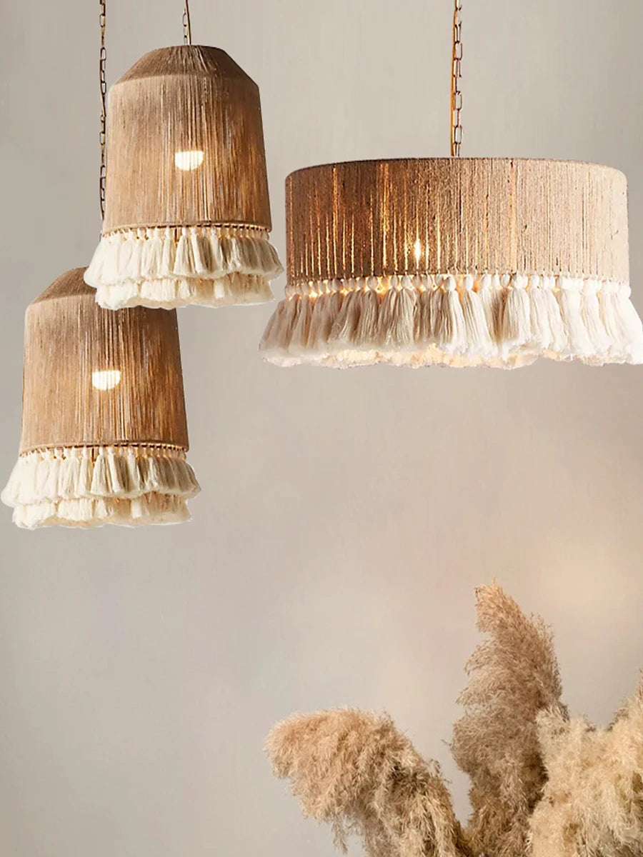 Suspension Vintage à franges en tissu ficelle - vue 6 sur 10