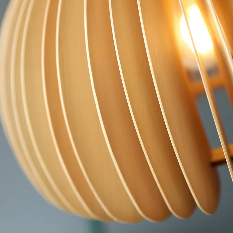 lustre en bois japonais style nordique rétro citrouille pour intérieur - vue 11 sur 11