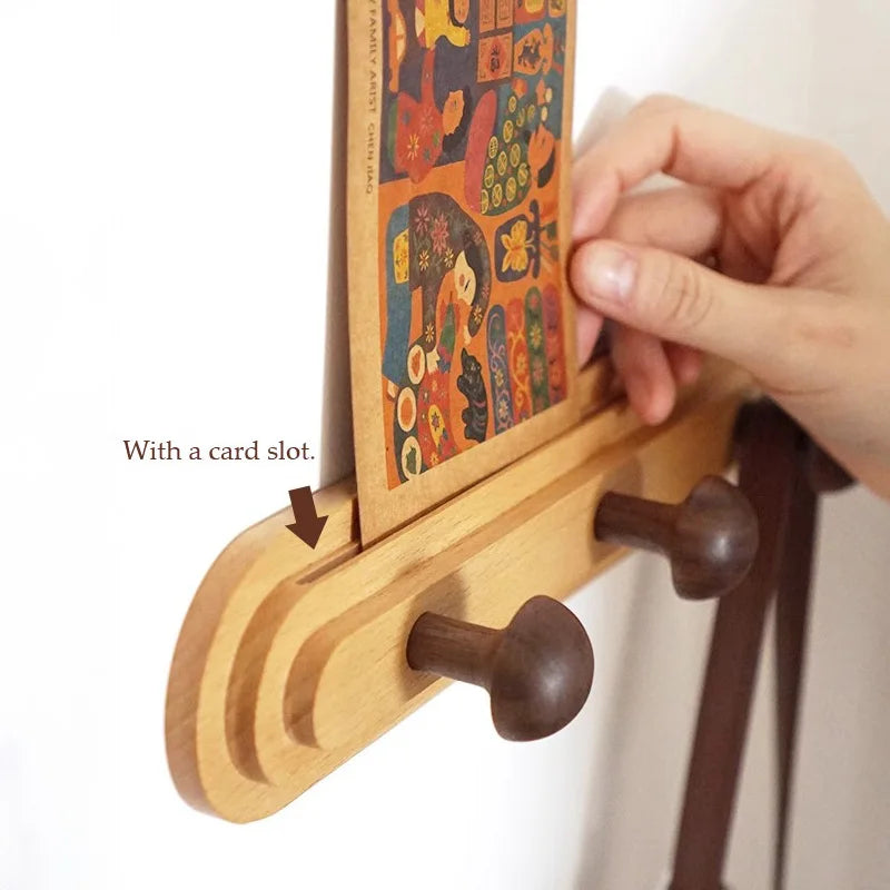 Walnut wood solid mushroom shape No holes, Minimalist wabi-sabi, Bag key Card Coat Cap, Wall Storage hook for bedroom, entrance - vue 6 sur 8