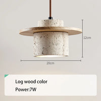Suspension style japonais led vintage en pierre et bois