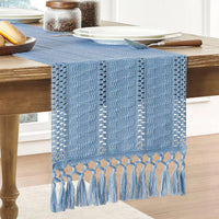 Chemin de table macramé bohème ivoire tissé franges