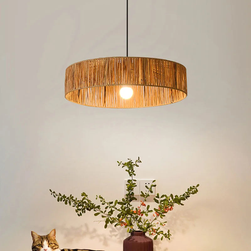 Pendelleuchte aus Rattan im asiatischen Stil mit dimmbarem Leuchtmittel und verstellbarem Kabel - vue 4 sur 8