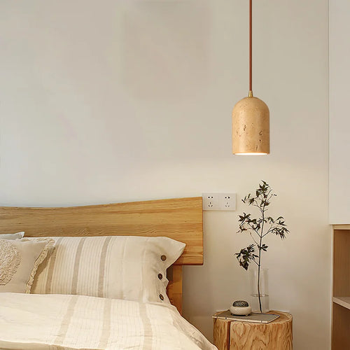 Vintage-Pendelleuchte aus Naturstein mit LED und Retro-Dekor - vue 5 sur 6
