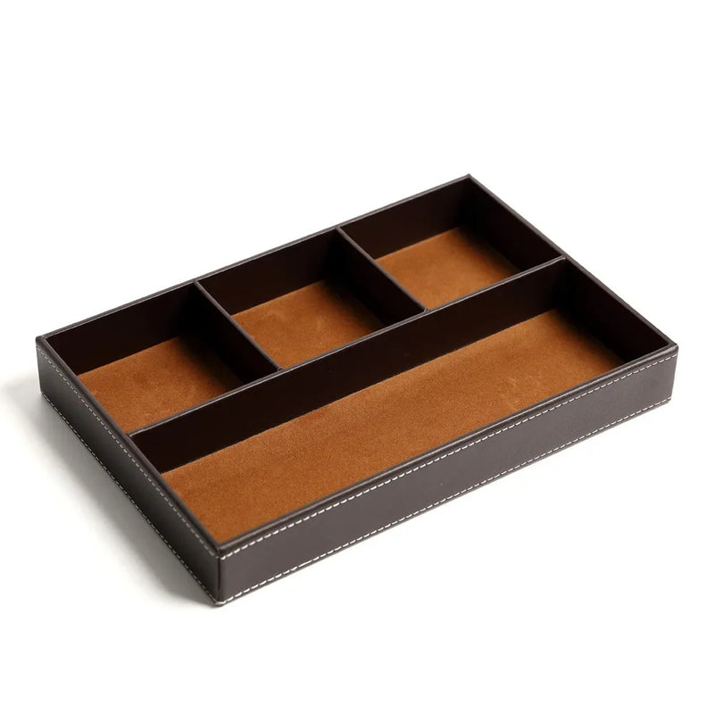 plateau de rangement en similicuir avec 5 compartiments pratiques