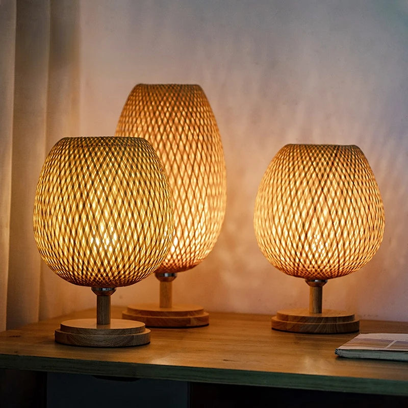Lampe de Table rétro en rotin et bambou tissée à la main