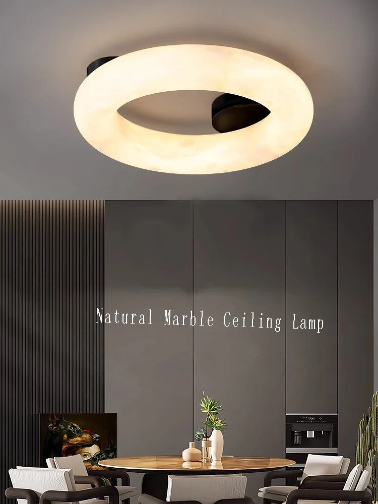 lustre moderne en marbre naturel avec petites lampes encastrées - vue 4 sur 9
