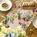 Chemin de table en lin motif fleurs papillons