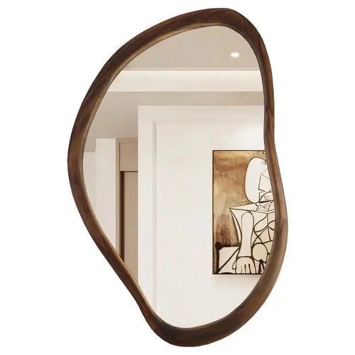American solid wood bathroom mirror with irregular and retro decoration, Nordic household dressing mirror - vue 2 sur 6