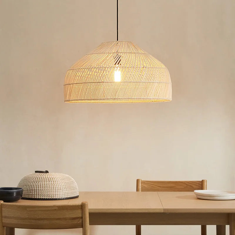 lustre en rotin style asiatique vintage avec led suspendue