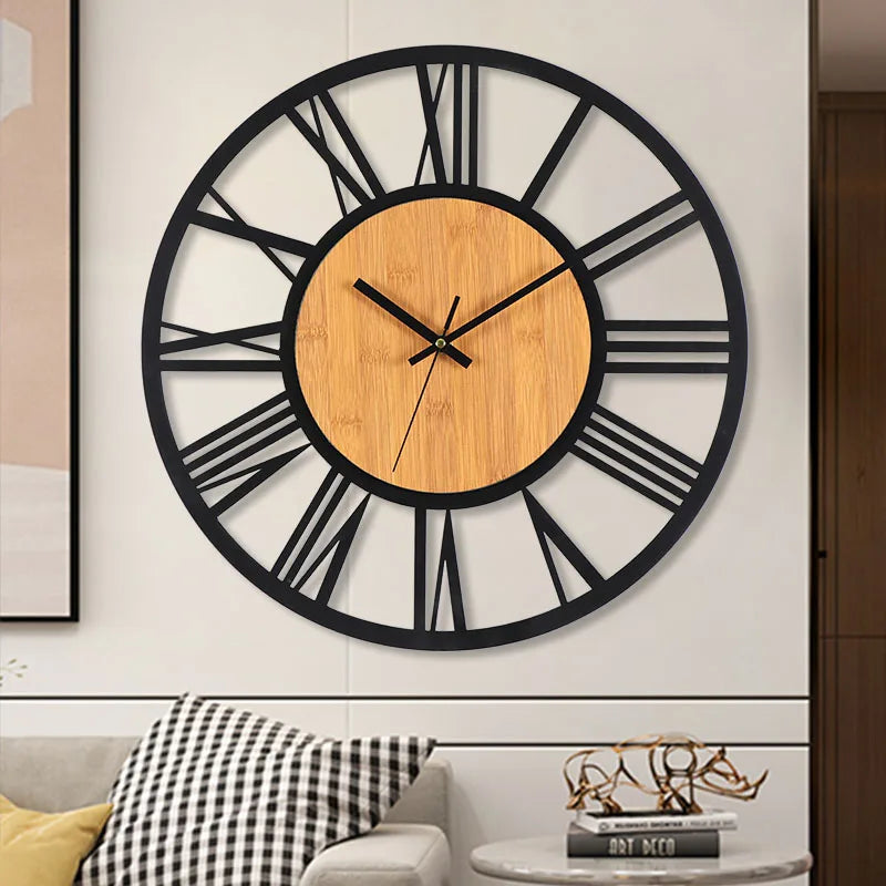 grande horloge murale 3d nordique rétro chiffres romains décorative silencieuse - vue 5 sur 7