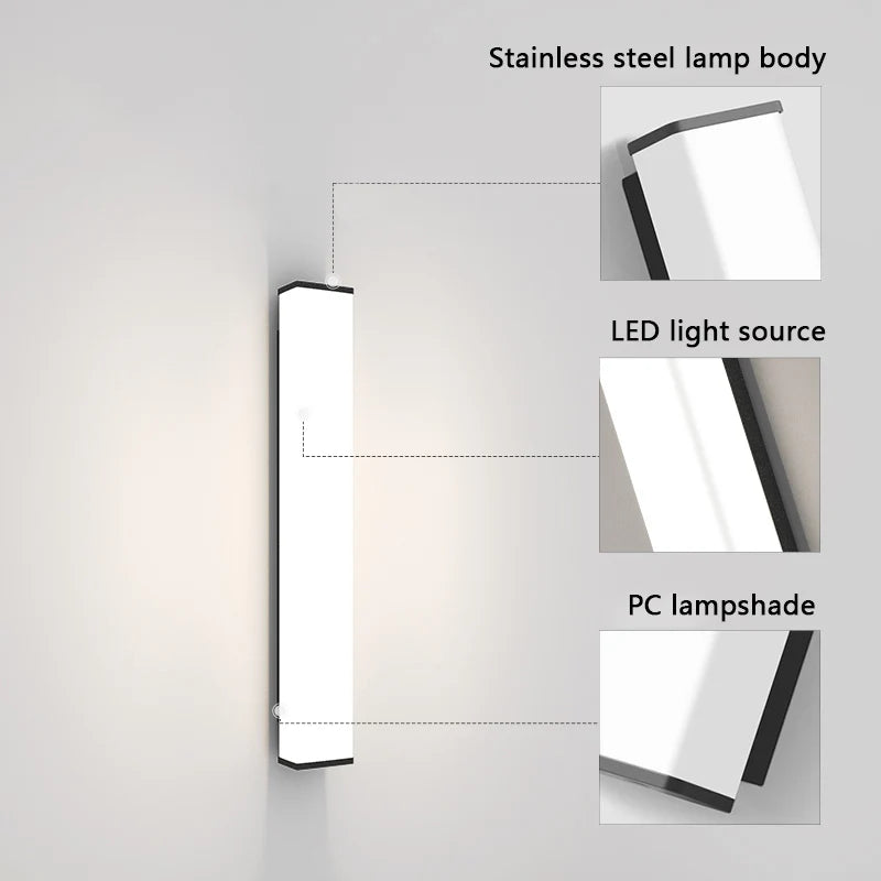 Acier inoxydable LED étanche longue applique murale moderne Ip65 éclairage extérieur jardin Villa balcon ligne lumière mur rondelle lumière 8 - vue 3 sur 8