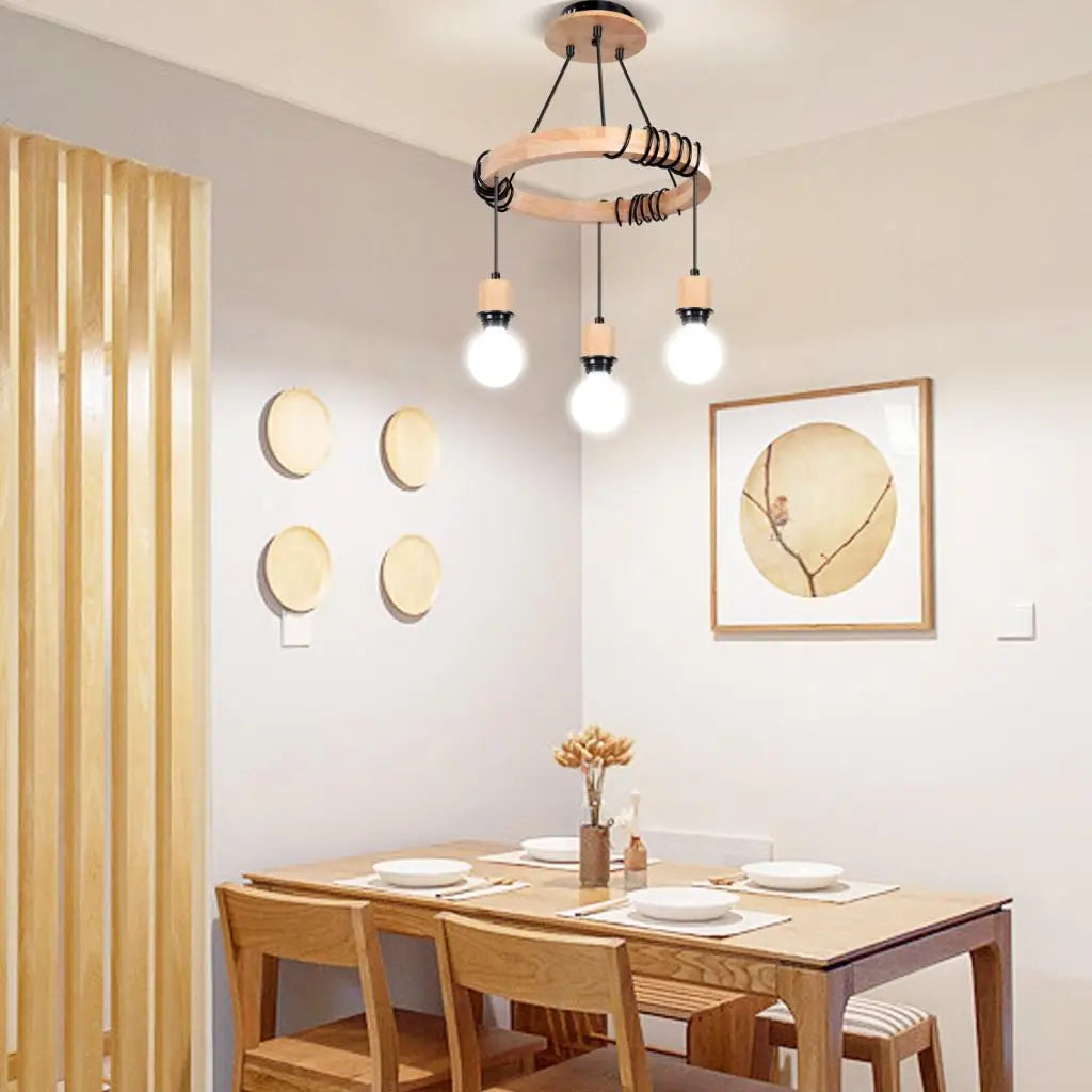 lustre industriel araignée nordique en bois rétro loft - vue 3 sur 9