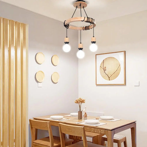 lustre industriel araignée nordique en bois rétro loft