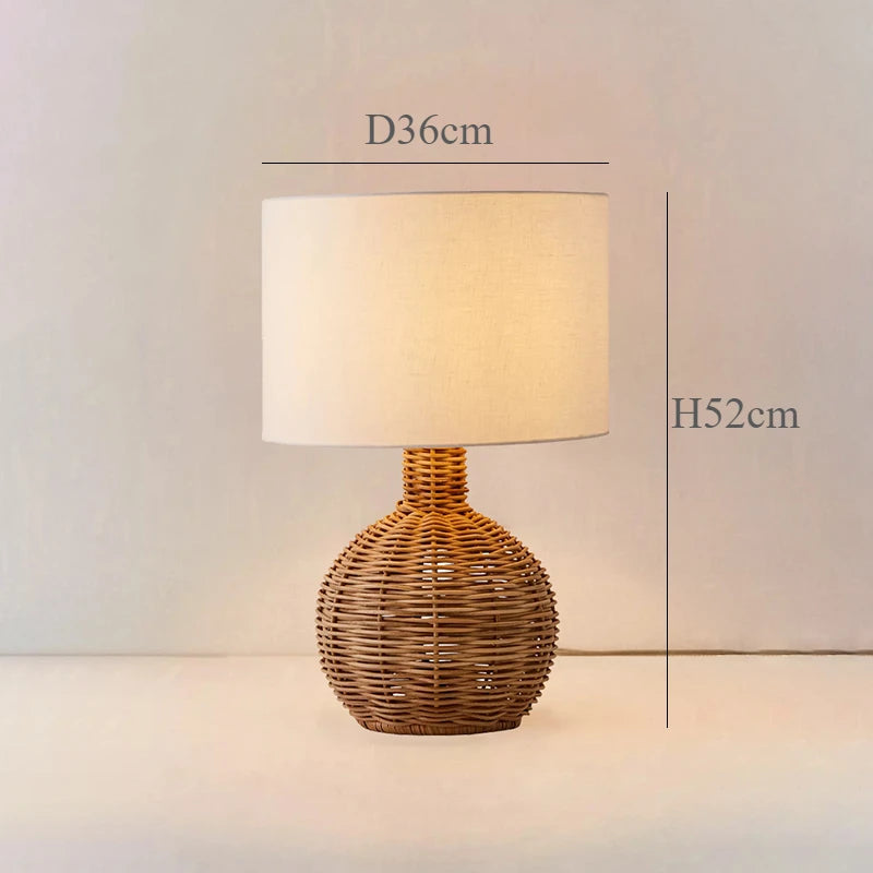 lampadaire en rotin avec abat-jour tissu et lumières led décoratives - vue 10 sur 11