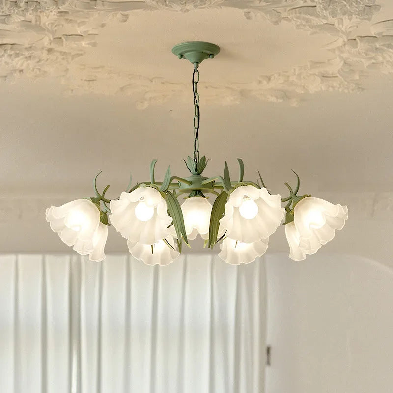 lustre à la française en verre avec fleurs style muguet - vue 5 sur 10