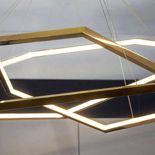 Luxuriöser geometrischer Kronleuchter in Gold mit LED - vue 6 sur 14