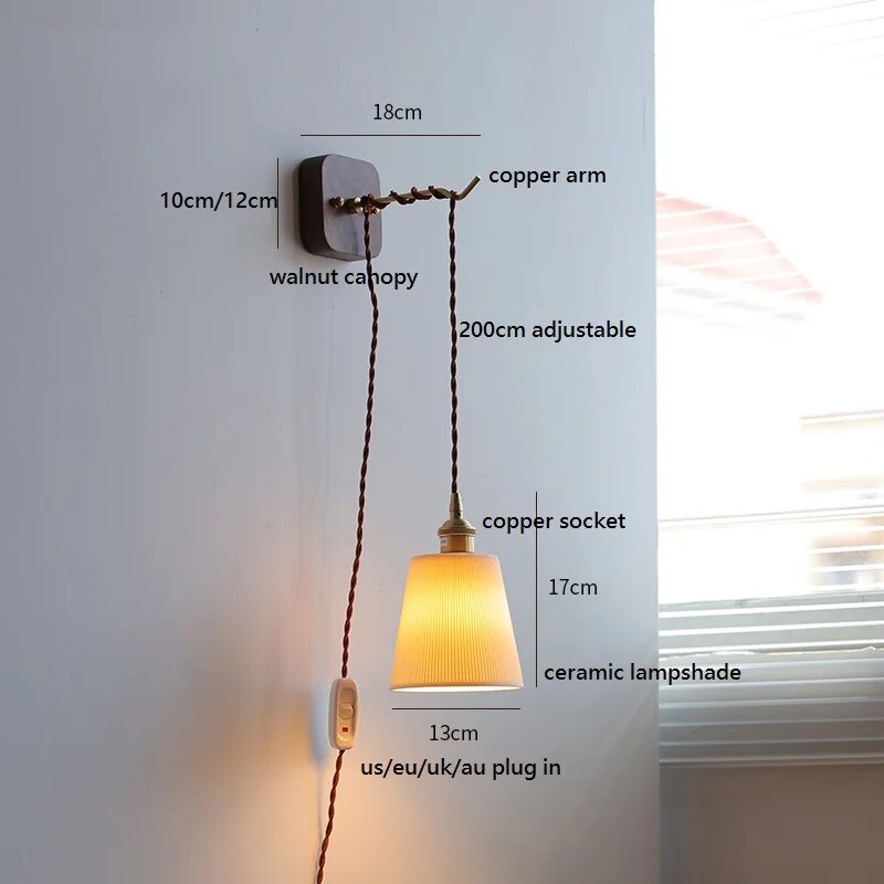 LED-Wandleuchte Nussbaum Kupfer Modern mit Steckermontage - vue 21 sur 23