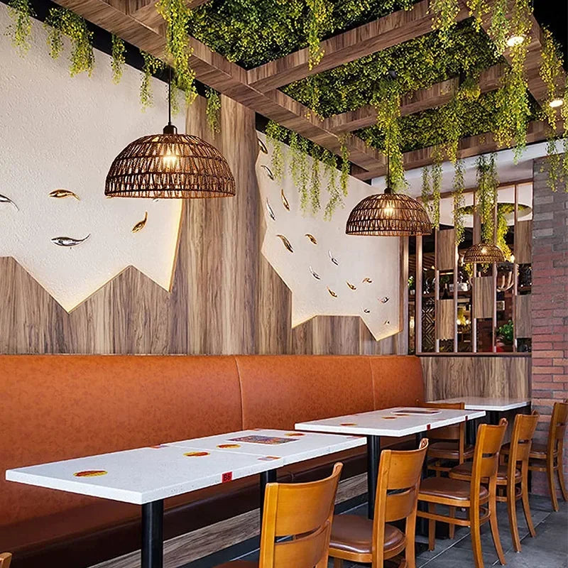 Lustre en corde de chanvre de style japonais - vue 5 sur 9