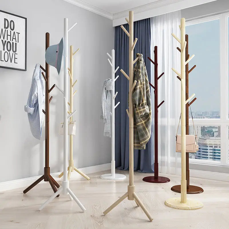 Porte-manteau vertical en bois massif pour vêtements et accessoires
