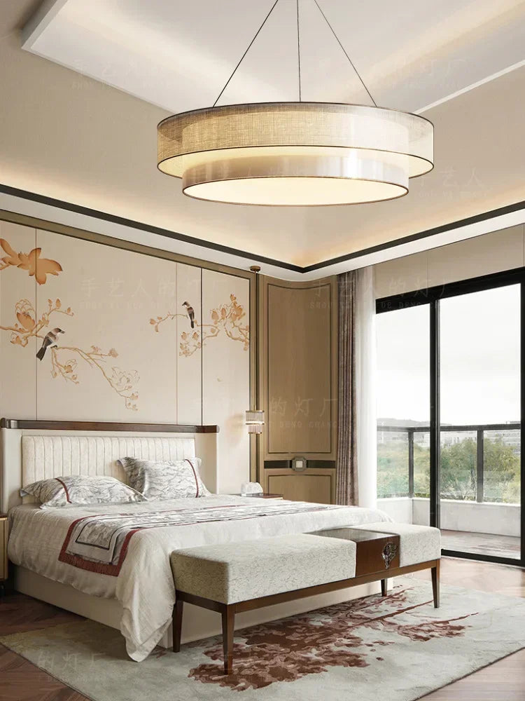 lustre circulaire style chinois zen avec tissu luminaire ingénierie - vue 5 sur 8