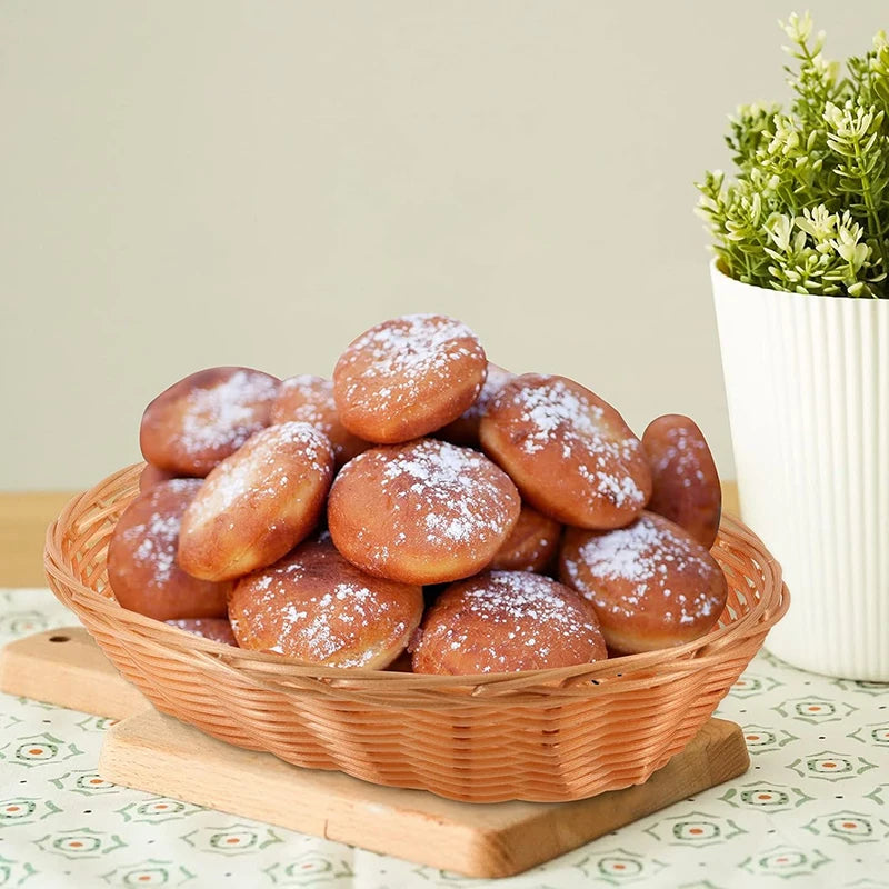 8/20Pcs Wicker Bread Baskets, Handwoven Oval Plastic Basket, Tabletop Fruit Vegetables Food Serving Basket for Home, Kitchen - vue 5 sur 6