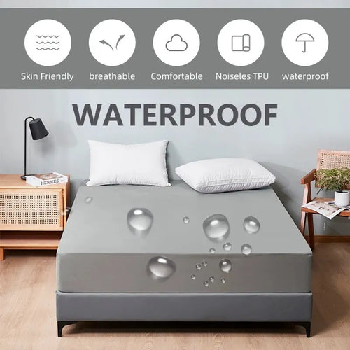 Safe Waterproof Mattress Protector, Soft Comfortable Breathable Solid Color Bedding Mattress Cover Fitted, Machine Washable - vue 2 sur 14