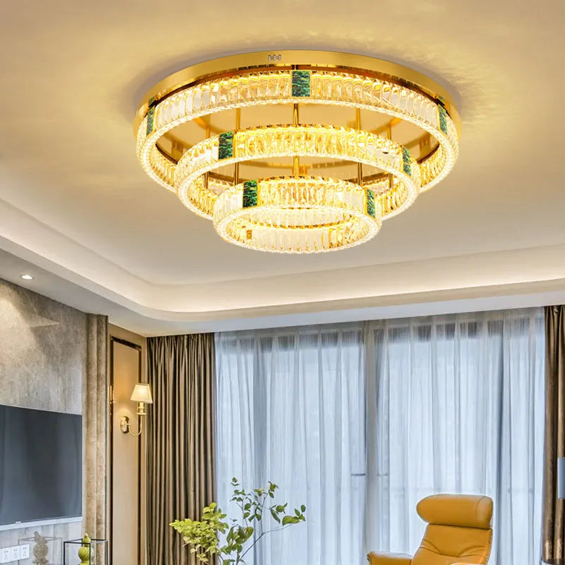 lustre moderne en cristal rond à trois couches led - vue 6 sur 15
