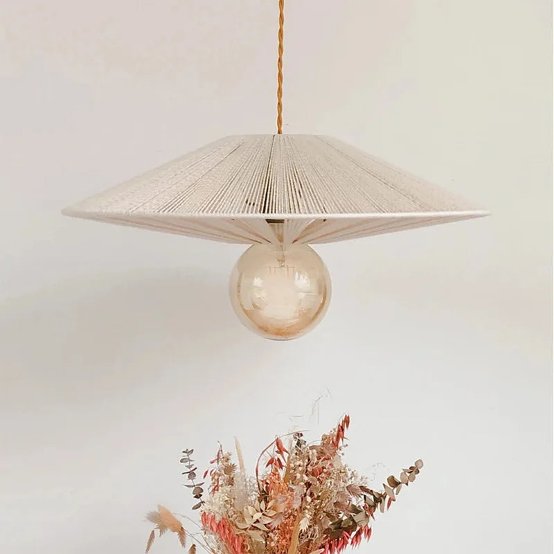 lustre rétro japonais en corde de chanvre pour décoration créative - vue 5 sur 10