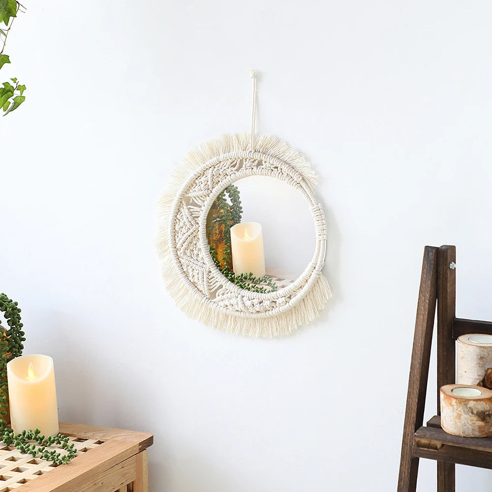miroir mural en macramé style bohème pour décoration intérieure - vue 13 sur 14