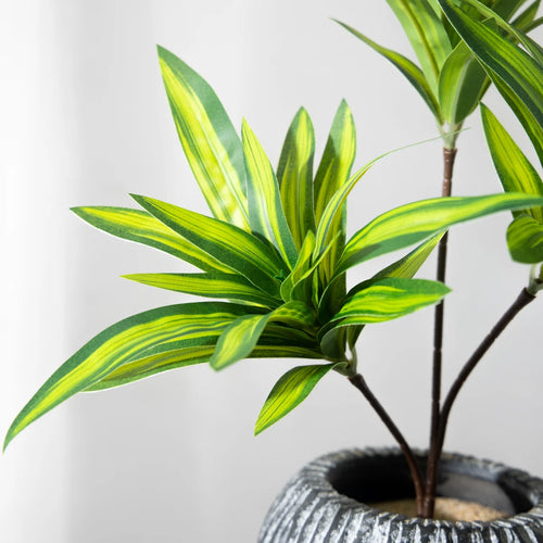 plante tropicale artificielle à trois têtes en pot décoratif - vue 6 sur 8